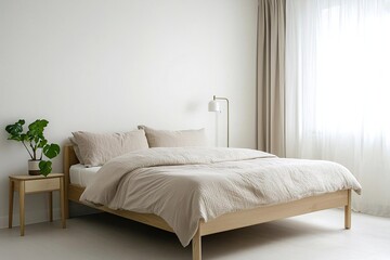 A modern house bedroom interior with a combination of Scandinavian interiors and mid-century modern interiors. Generative AI
