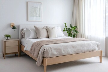 Minimalist, A modern house bedroom interior with a combination of Scandinavian interiors and mid-century modern interiors. Generative AI