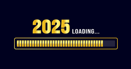 Fototapeta premium 2025 progress loading bar background or banner design template. Happy new year wish golden color loading bar banner design. greeting and new year 2025 celebration banner with loading bar design.