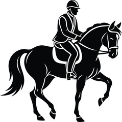 Equestrian sports line art silhouette illustration on white background.