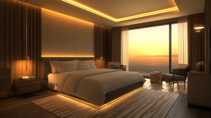 Modern Bedroom Sunset View.