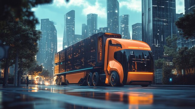Futuristic Truck Cityscape.