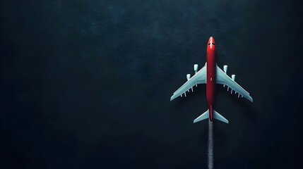 Top view Miniature airplane on black background with copy space. for text. Picture of airplane isolated on empty black background. Air ticket, travel and vacation, teamwork and leadership concept 