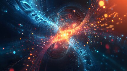 Obraz premium Abstract Digital Art with Blue and Orange Light Streaks and Bokeh Effects