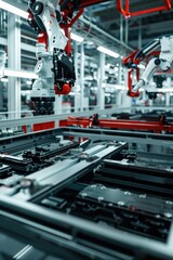 A busy factory filled with machinery and workers, great for depicting industry or manufacturing concepts