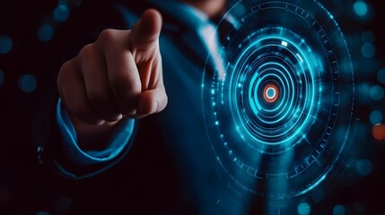 Dartboard with arrow to success concept, businessman showing virtual icon for success and growth of business, challenge in business, financial, investment, social media, digital marketing online.