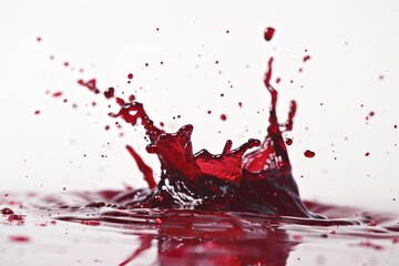 A splash of red liquid on the surface of calm water, great for representing chemical reactions or blood splashes in medical contexts