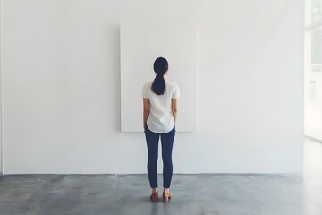 Fototapeta premium Person Observing Minimalist Art in Modern Gallery