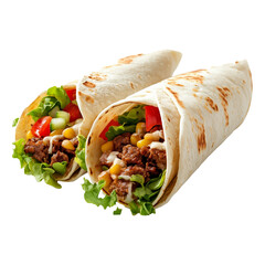 Two Tortilla Wrap, fajita Isolated on Transparent Background