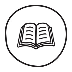 Doodle book icon handdrawn with ink pen. Knowledge and education symbol painted in grunge freehand style. PNG isolated on transparent background and vector illustration