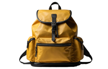 yellow school backpack isolated on a transparent background, perfect for back-to-school themes