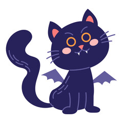 Black cat with wings. Cute Halloween character. Vector illustration in flat style