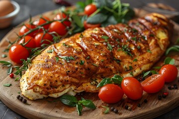 Grilled Chicken Breast with Fresh Herbs, Cherry Tomatoes, and Black Pepper for Culinary Design