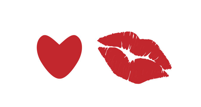 a large red heart and red lips on a white background