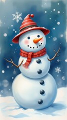 Fototapeta premium Image of a snowman in a snowy forest. Christmas mood