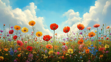 Fototapeta premium Blumenwiese - Hochauflösendes Panorama