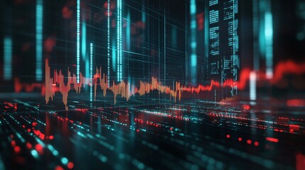 Navigating a Holographic Financial Crisis: Business Struggles in a Futuristic World of Price Reductions on Digital Dark Background