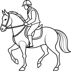 Equestrian sports line art silhouette illustration on white background.