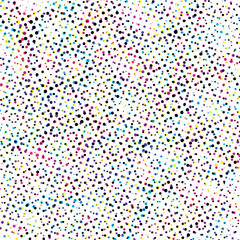 a colorful polka dot pattern on a white background, a white background with multicolored dots. cmyk dot effect