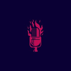 Microphone with fire vector logo template design