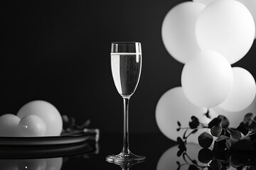Minimalist Monochrome New Year's Eve Celebration with Champagne 