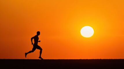 Silhouette of a Runner Against a Vibrant Sunset, a Minimalist Capture of Determination and Ambition