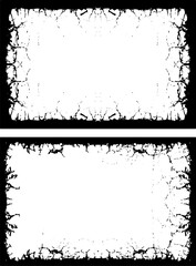 black and white frame, two black and white frames with a crack pattern, three white vertical banners with black borders, a square frame with black and white grunge effect paint set