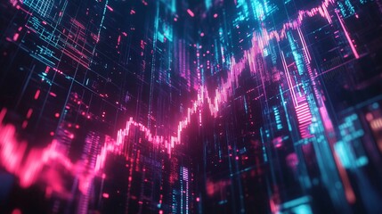 Obraz premium Gloomy Financial Forecast: Holographic Business Decline on Dark Tech Background