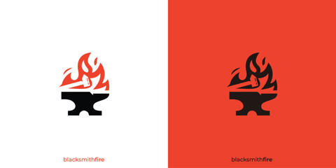 Simple Blacksmith Fire Logo. Anvil and Fire with Minimalist Style. Welding and Forge Service Logo, Icon, Symbol, Vector, Design Inspiration.