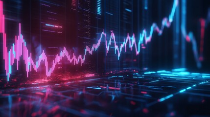 Digital Economic Downfall: Vibrant Holographic Price Reduction in Futuristic Business Collapse with Neon Interface