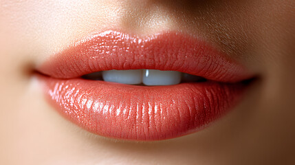 Close up view of beautiful woman lips. Fashion make up, beauty injections concept, cosmetology