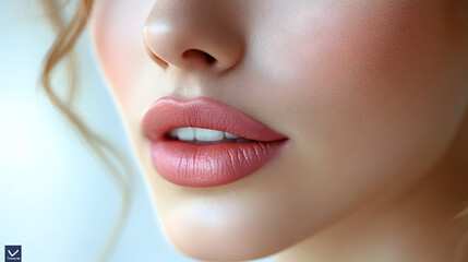 Fototapeta premium Close up view of beautiful woman lips. Fashion make up, beauty injections concept, cosmetology