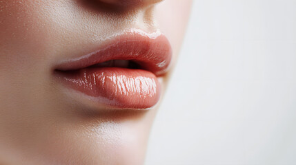 Naklejka premium Close up view of beautiful woman lips. Fashion make up, beauty injections concept, cosmetology