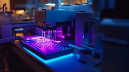 DNA Sequencing Machine Analyzing Digital Data in Sterile Lab