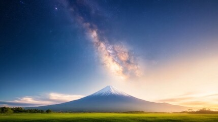 Breathtaking view of a majestic mountain under a starry sky, capturing the essence of tranquility and natural beauty.