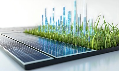 Solar Panel and Grass with Cityscape Illusion