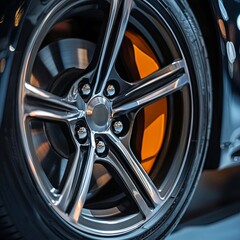 Obraz premium Close up Car alloy wheel and disc-brake sport car