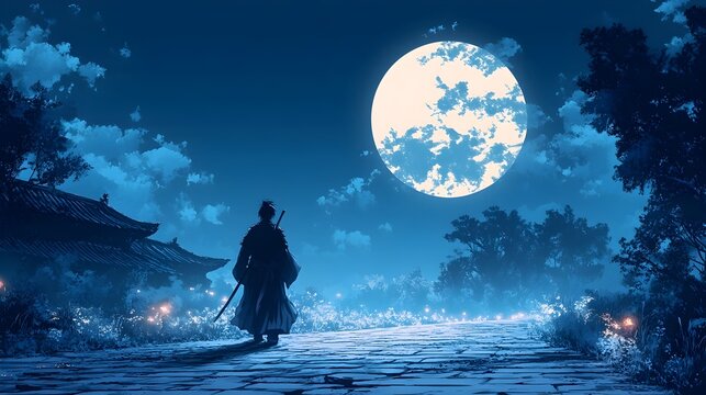 Jiangshi Stalking a Merchant Road Under the Moonlit Night