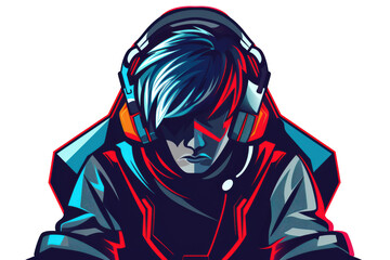 A young gamer focused on a competitive game with vibrant colors