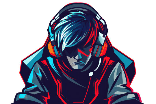 A young gamer focused on a competitive game with vibrant colors