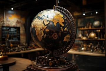 A beautiful vintage globe showcasing detailed maps of the world. Perfect for travel enthusiasts and decor lovers alike.