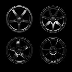 Fototapeta premium Collage of Four car rims isolated on black background.