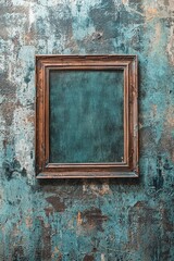 A faded denim-textured wall with a vintage copper frame, the blank center left intentionally raw