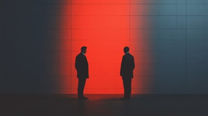 Obraz premium Unexpected Encounters: A Secretive Meeting Unfolds in the Shadows of a Dimly Lit Alley
