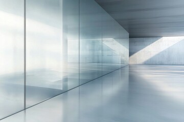 Obraz premium A futuristic glass wall with a translucent frame, the empty middle faintly reflecting the surroundings 