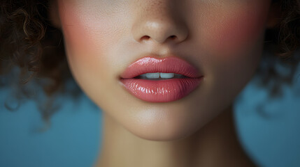 Fototapeta premium Close up view of beautiful woman lips. Fashion make up, beauty injections concept, cosmetology