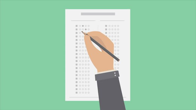 hand fill in orm exam sheet multiple choice quiz with pencil