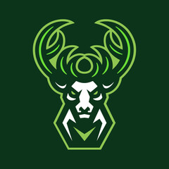 Professional Green Deer Head Esports Logo Template for Game or Sport Team Illustration