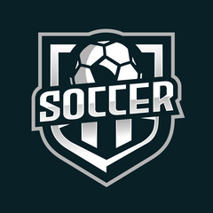 Professional Silver Soccer Shield Emblem Esports Logo Template for Game or Sport Team Illustration