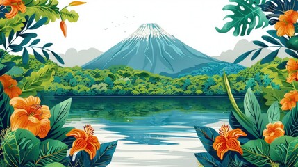 Tranquil Mountain Lake Framed by Lush Foliage